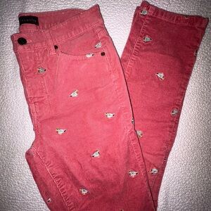 Talbots Women's Salmon Corduroy  Embroidery Duck Pants SZ 2